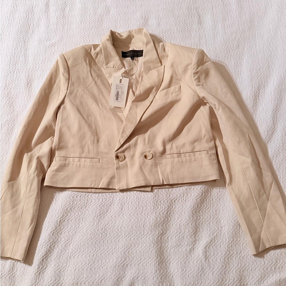 NWT Endless Rose Cream Cropped Y2K trendy Double-Breasted Blazer Size M $100